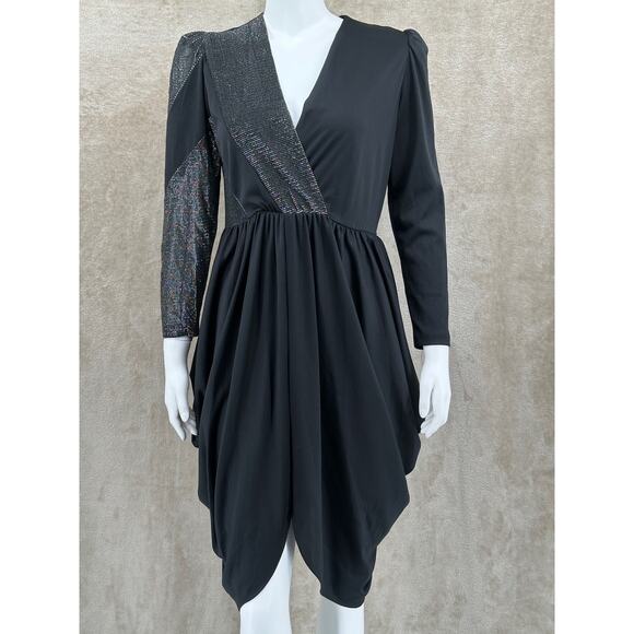Vintage Glenrob Dress Womens 9 10 Black Metallic Sparkle Harem 80s Disco Party - Picture 1 of 12